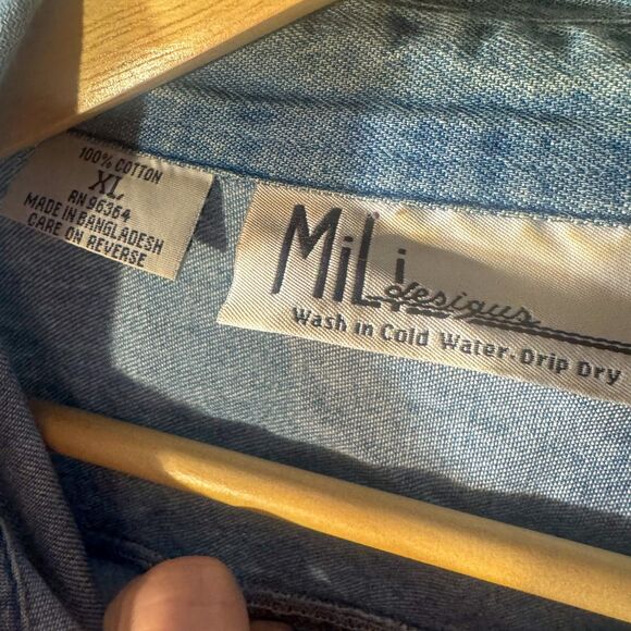 Vintage 90s Mili Designs Rhinestone Denim Shirt - Picture 4 of 5